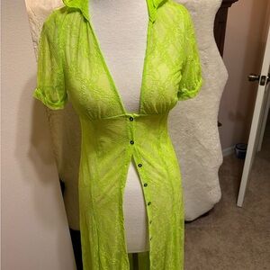 Urban Outfitters Green Sheer lace Robe with Plunging Neckline